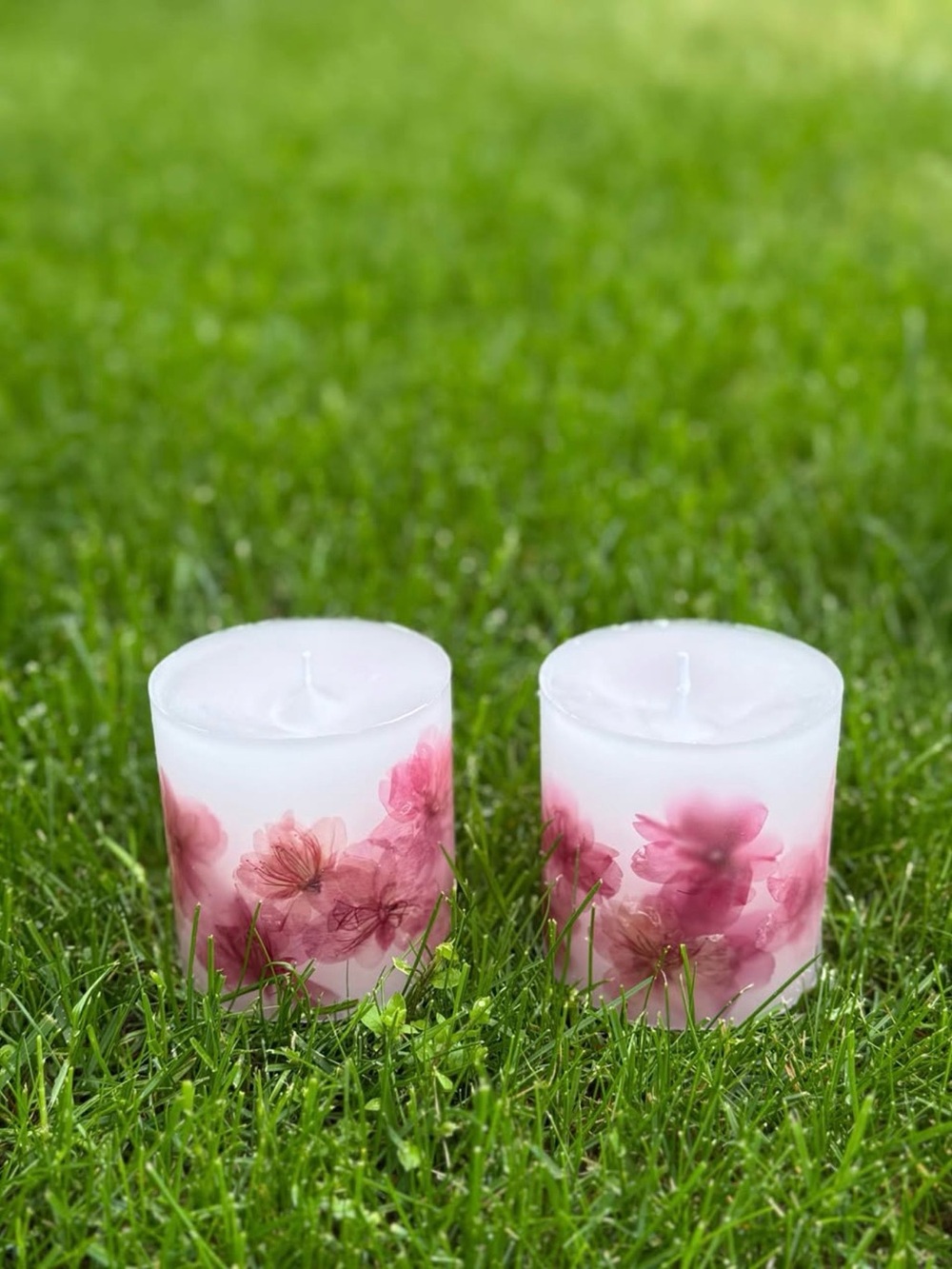 Decorative Handmade Pink Japanese Cherry Blossom Flower Pillar Candle